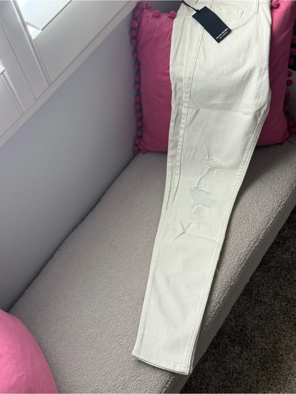 Black Orchid White Denim Jeans with Branded Waist Label